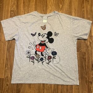 Disney Mickey Mouse Shirt Women XL‎ Embroidered Butterflies Flowers Spring